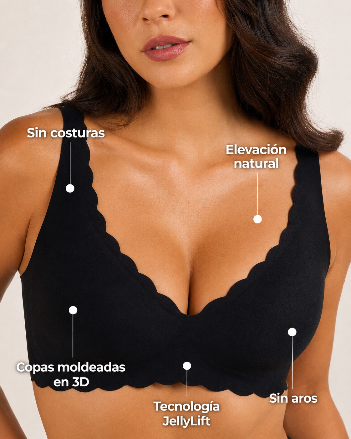 Sujetador Jelly Push-Up Festoneado Escote V